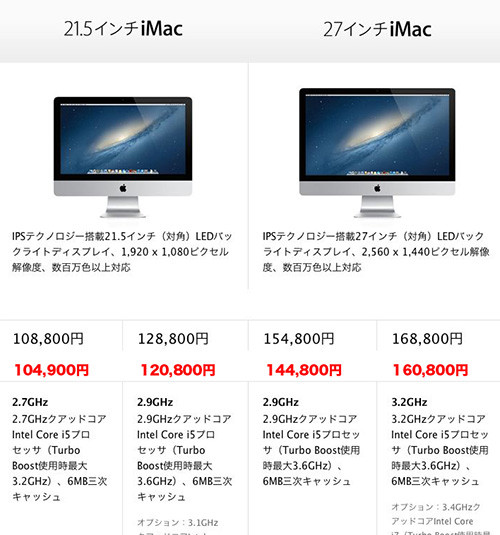 iMac (Late 2012)のアカデミック価格